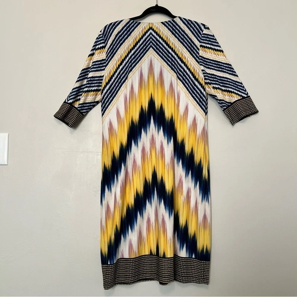 Signature Camryn Dress 3/4 Sleeve Abstract Navy Yellow knee length‎ 12